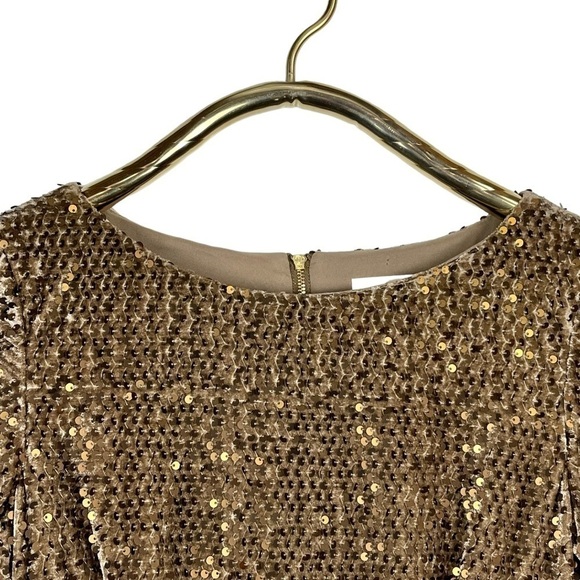 ELIZA J EJ5MO125 VELVET SEQUIN 3/4 SLEEVE BRONZE STRETCH SHEATH COCKTAIL DRESS - Picture 10 of 16